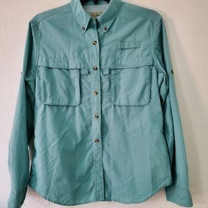 L.L Bean Tropic Wear Button Up Top Shirt Teal S